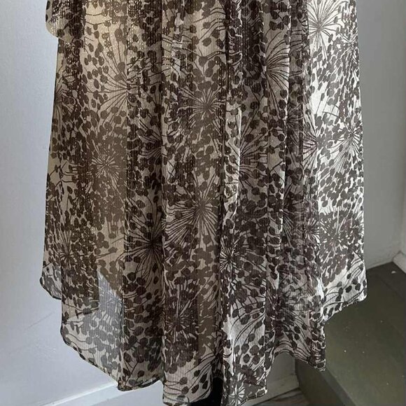 BCBGMAXAZRIA Silk Metallic Crinkle Chiffon Halter Midi Dress Ruched Waist – US 6 - Picture 4 of 12